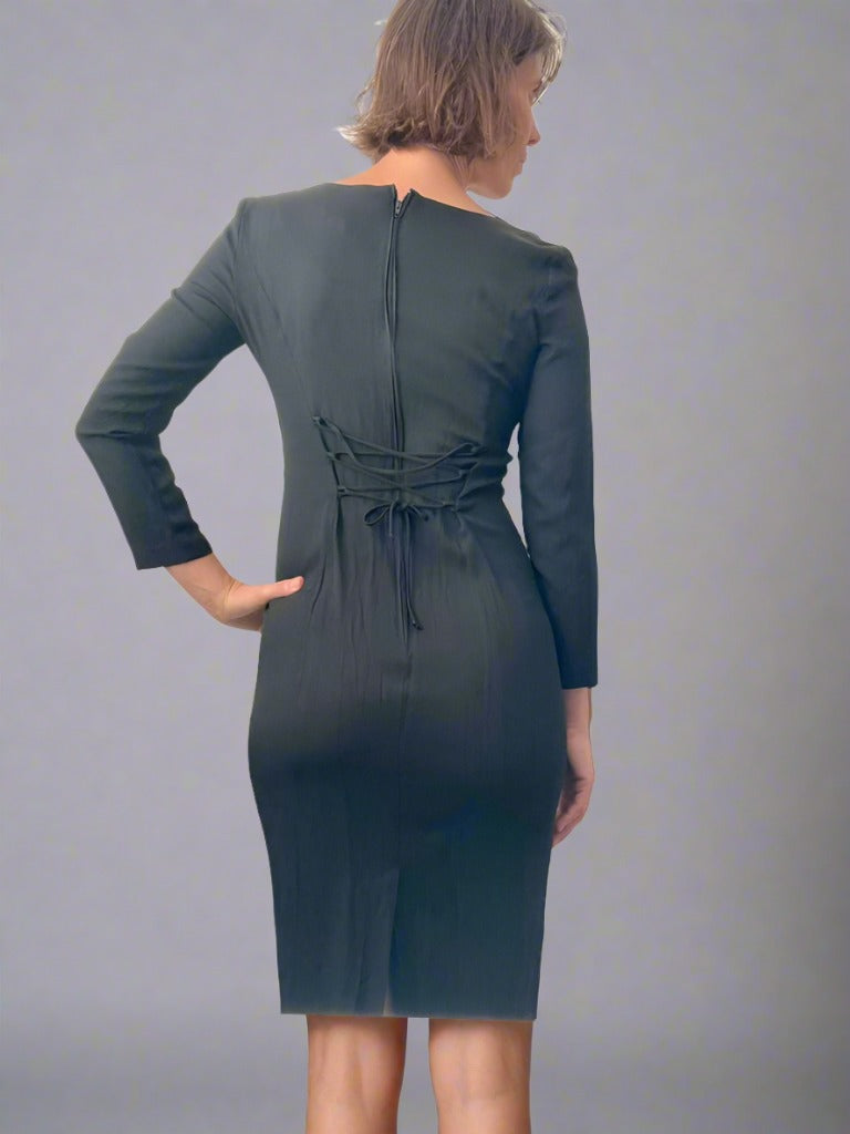 90's black l/s midi dress, $48, size 4/6