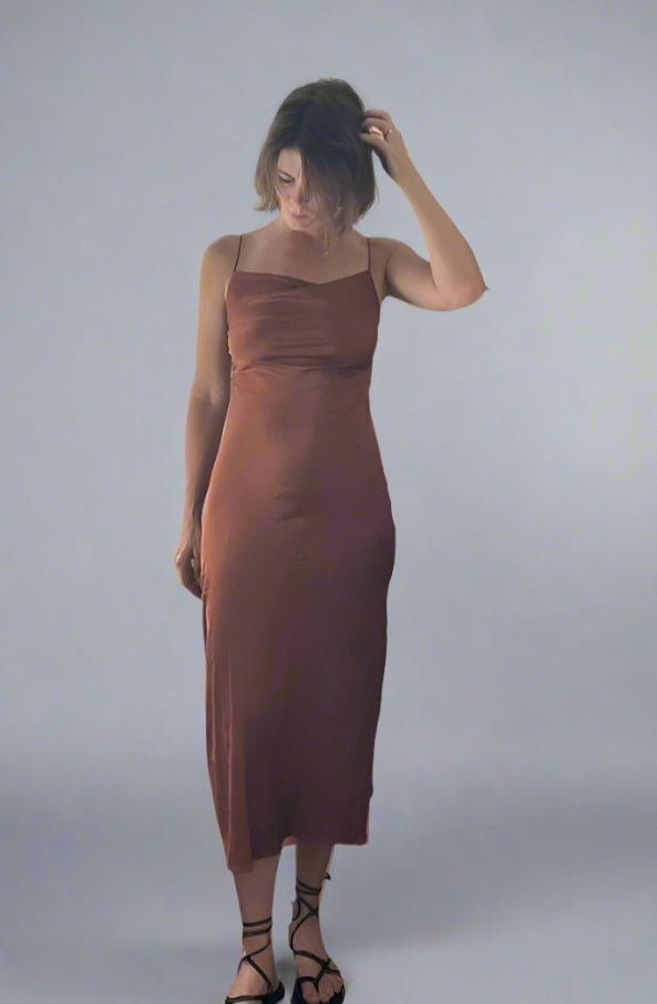 Bronze slip dress, $50, size S