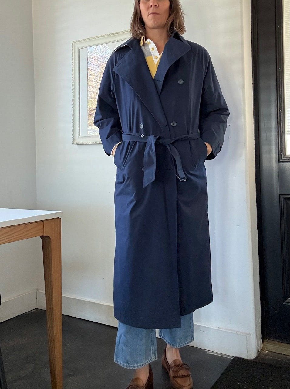 London Fog Navy Blue Trench Coat 8 reg Fischer Goods