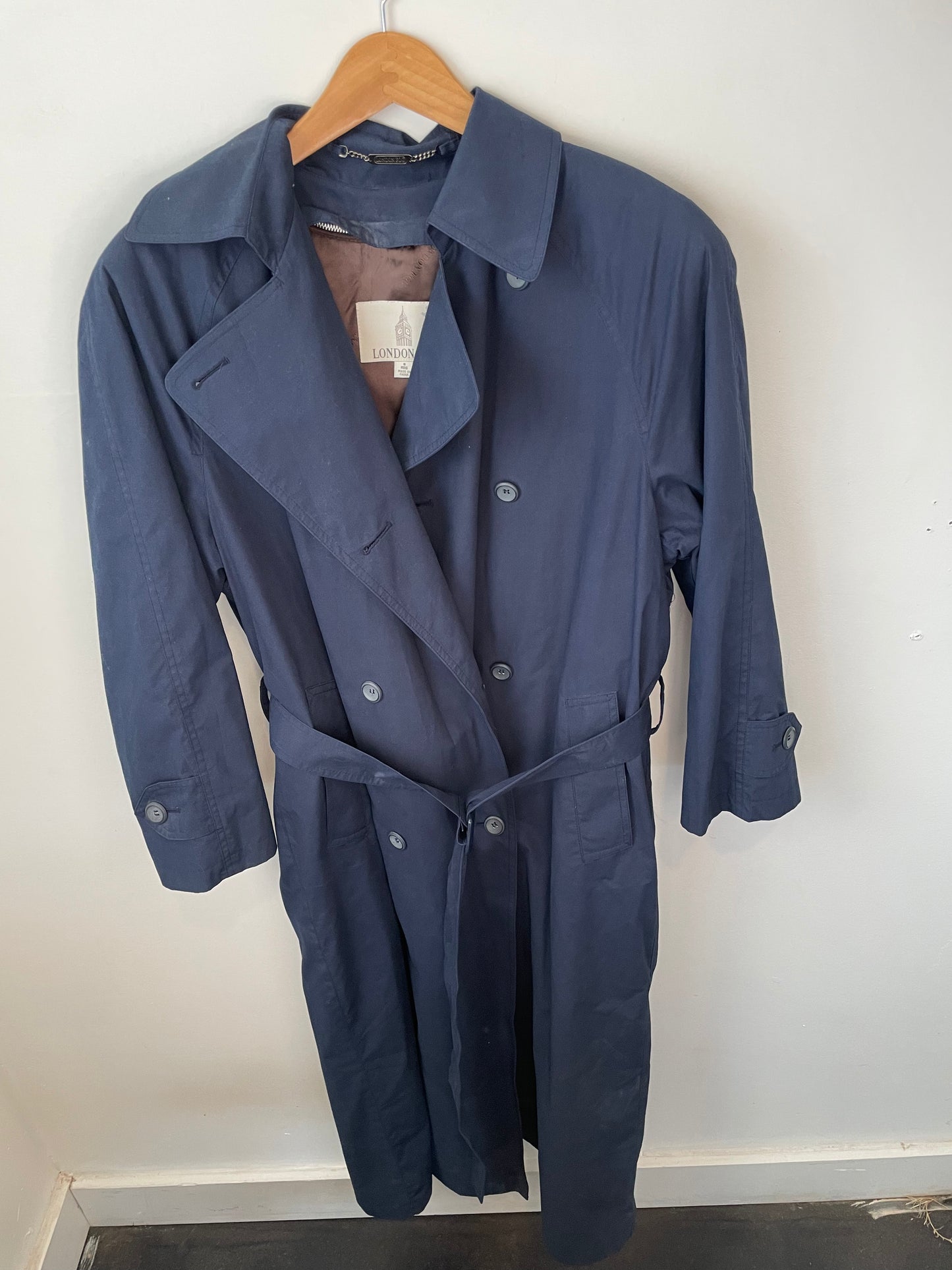 London Fog Navy Blue Trench Coat, 8 reg