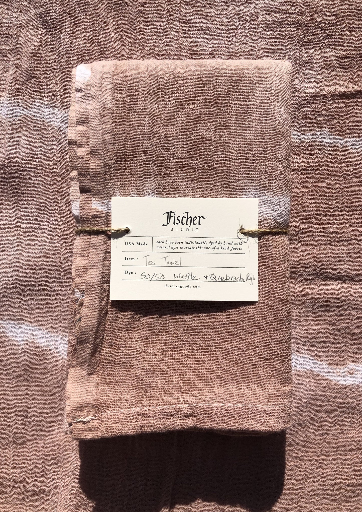 Natural Dyed tea Towel - 50% Madder Root, 50% Wattle