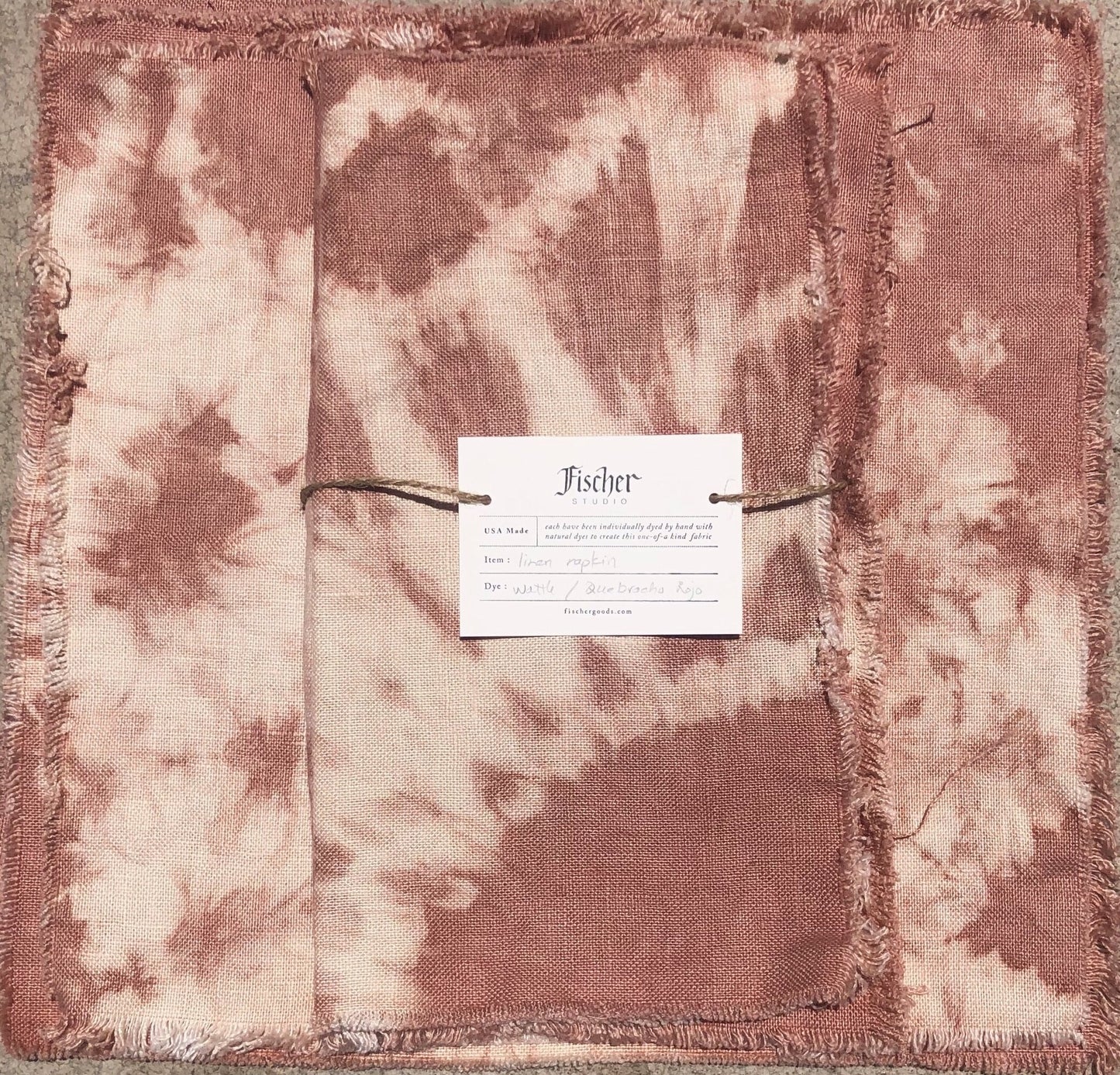 Natural Dye Linen Napkin, Raw Edge- Wattle + Rojo