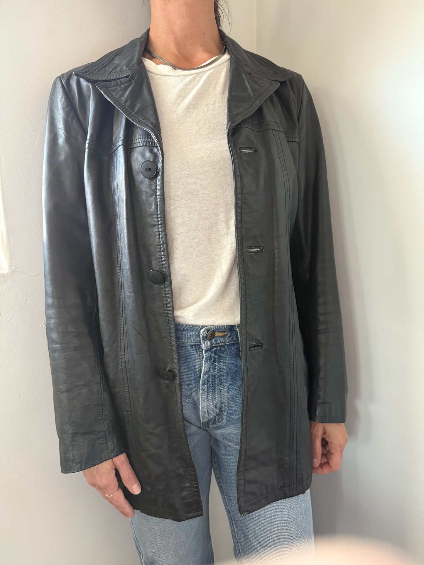 Leather Black  jacket - Mid length