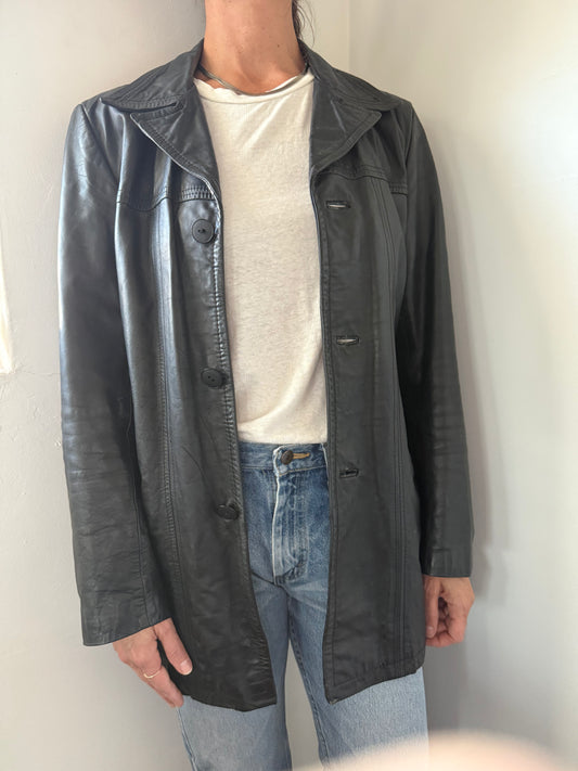 Leather Black  jacket - Mid length