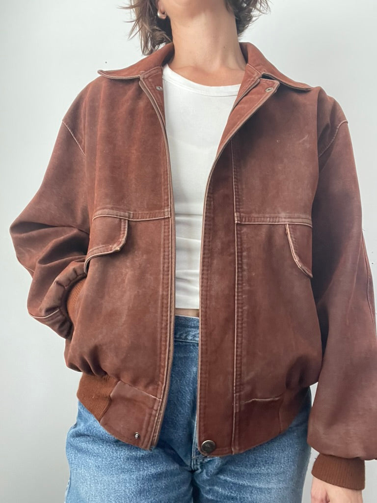 Brown Suede Bomber Jacket, Mens Medium