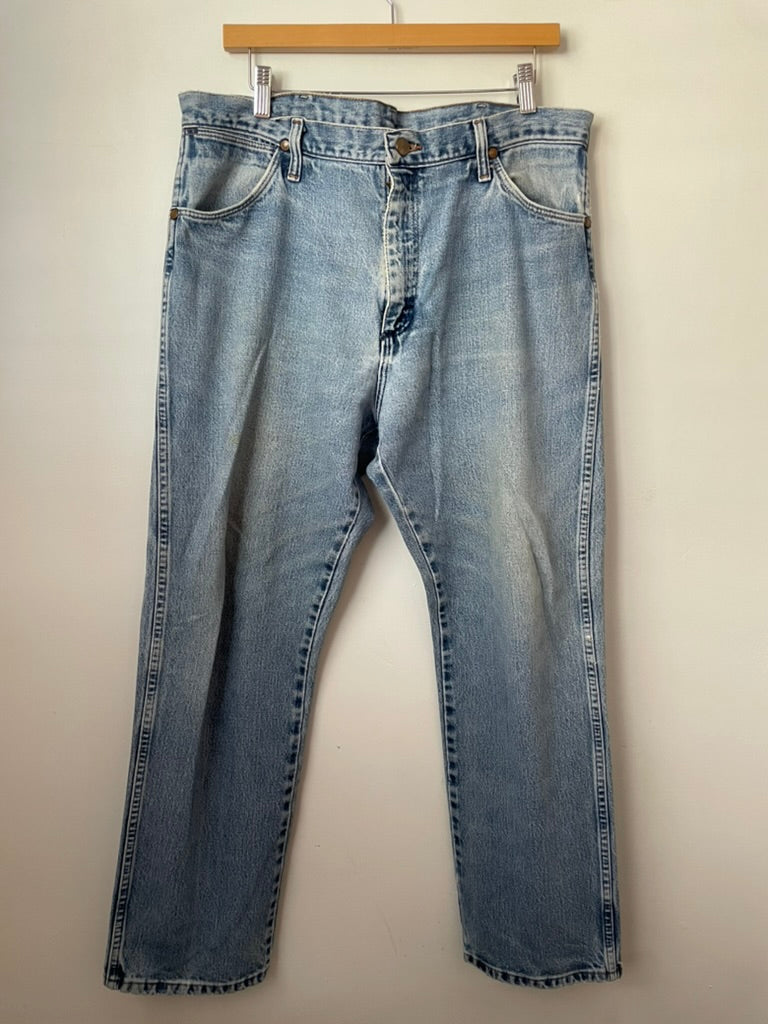 Wrangler straight leg denim, 38"x30". $64