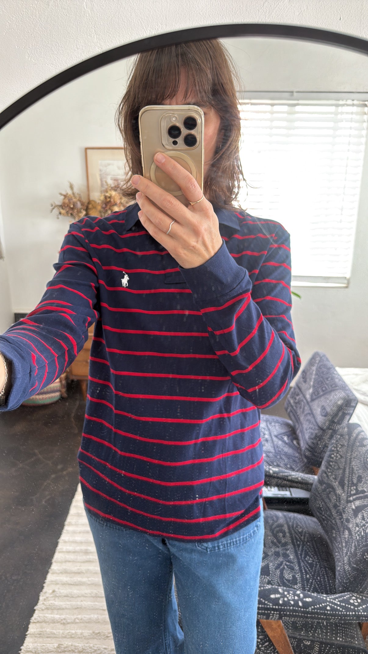 Polo RL - blue & red stripe long sleeve