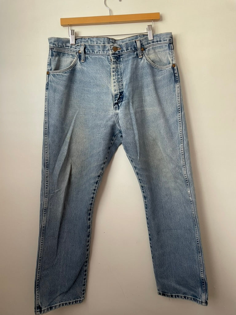 Wrangler straight leg denim, 38"x30". $64