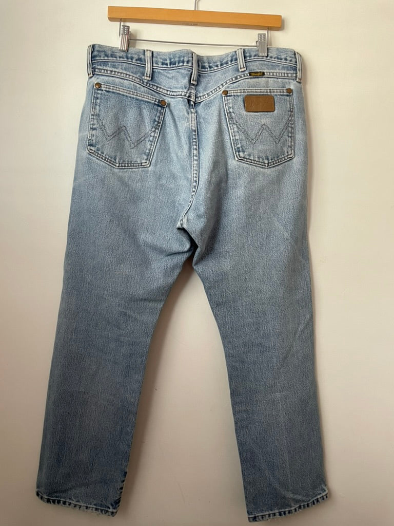 Wrangler straight leg denim, 38"x30". $64