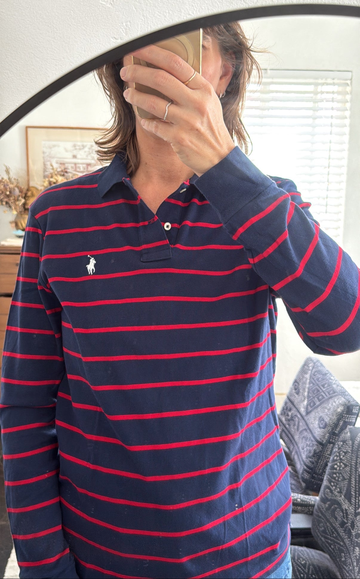 Polo RL - blue & red stripe long sleeve