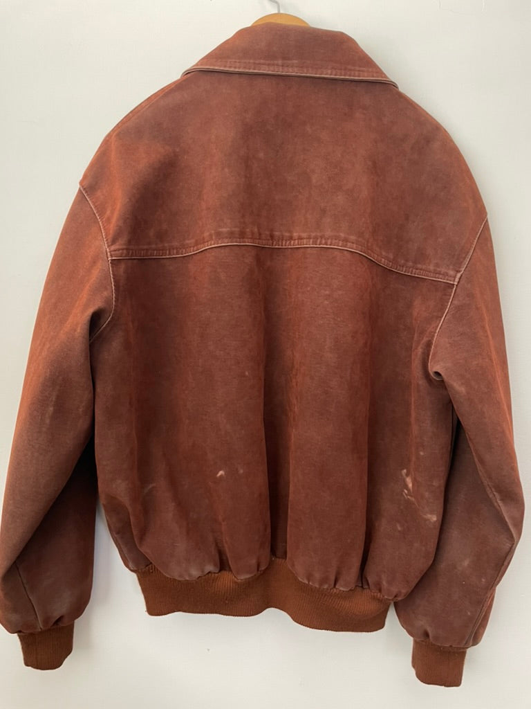 Brown Suede Bomber Jacket, Mens Medium