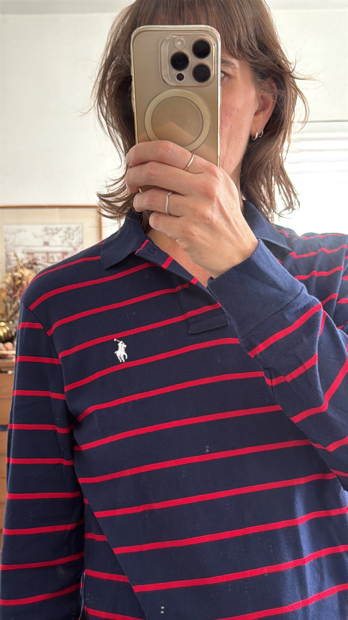 Polo RL - blue & red stripe long sleeve