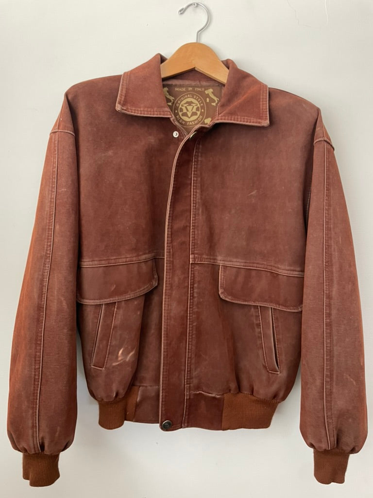 Brown Suede Bomber Jacket, Mens Medium