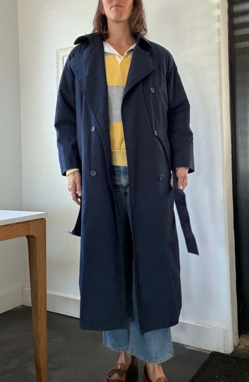 London Fog Navy Blue Trench Coat, 8 reg