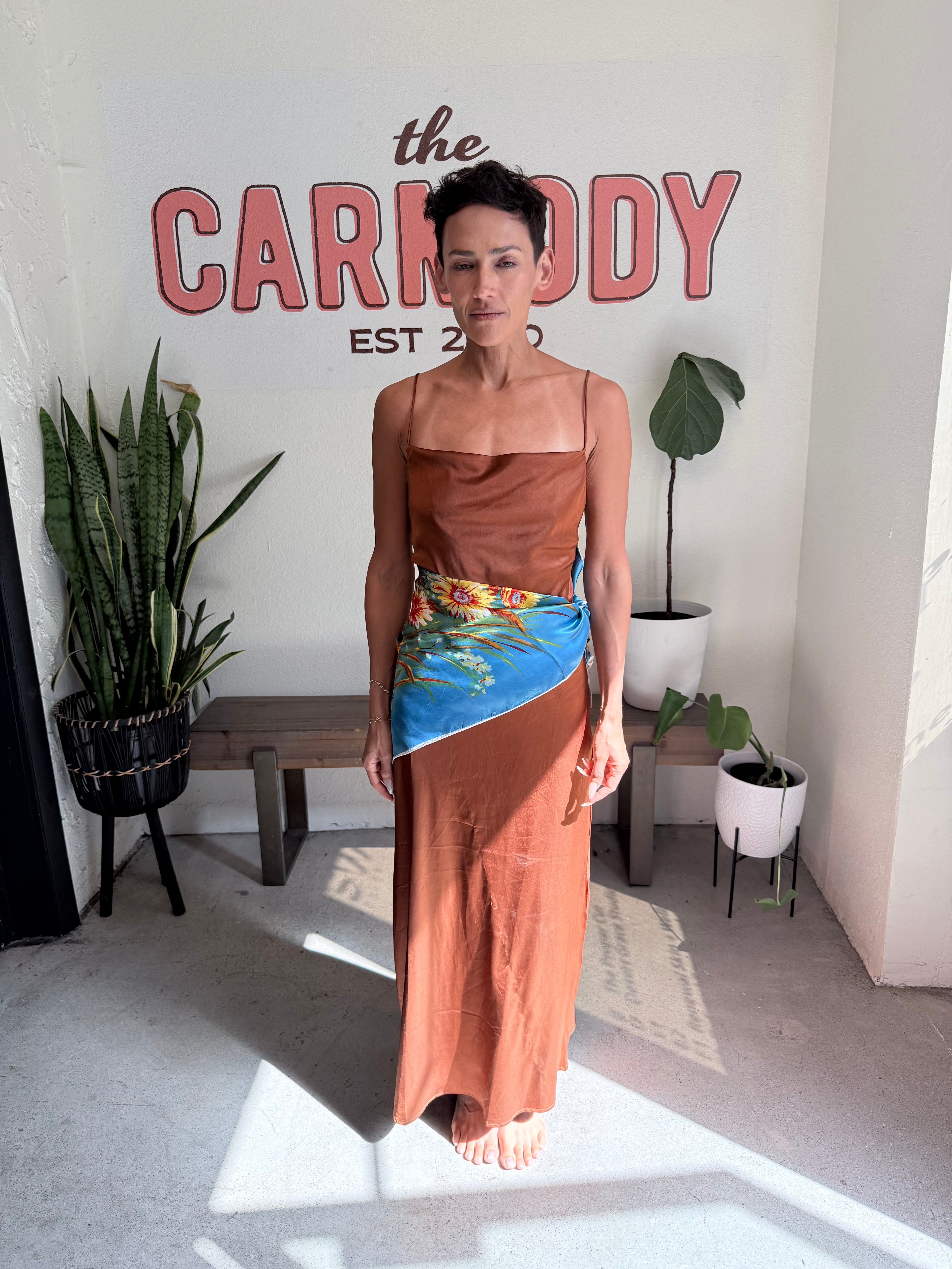 Bronze slip dress, $50, size S