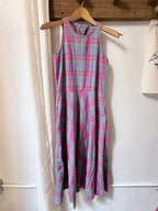 Vintage Pink & Blue Plaid Sleeveless Maxi Dress