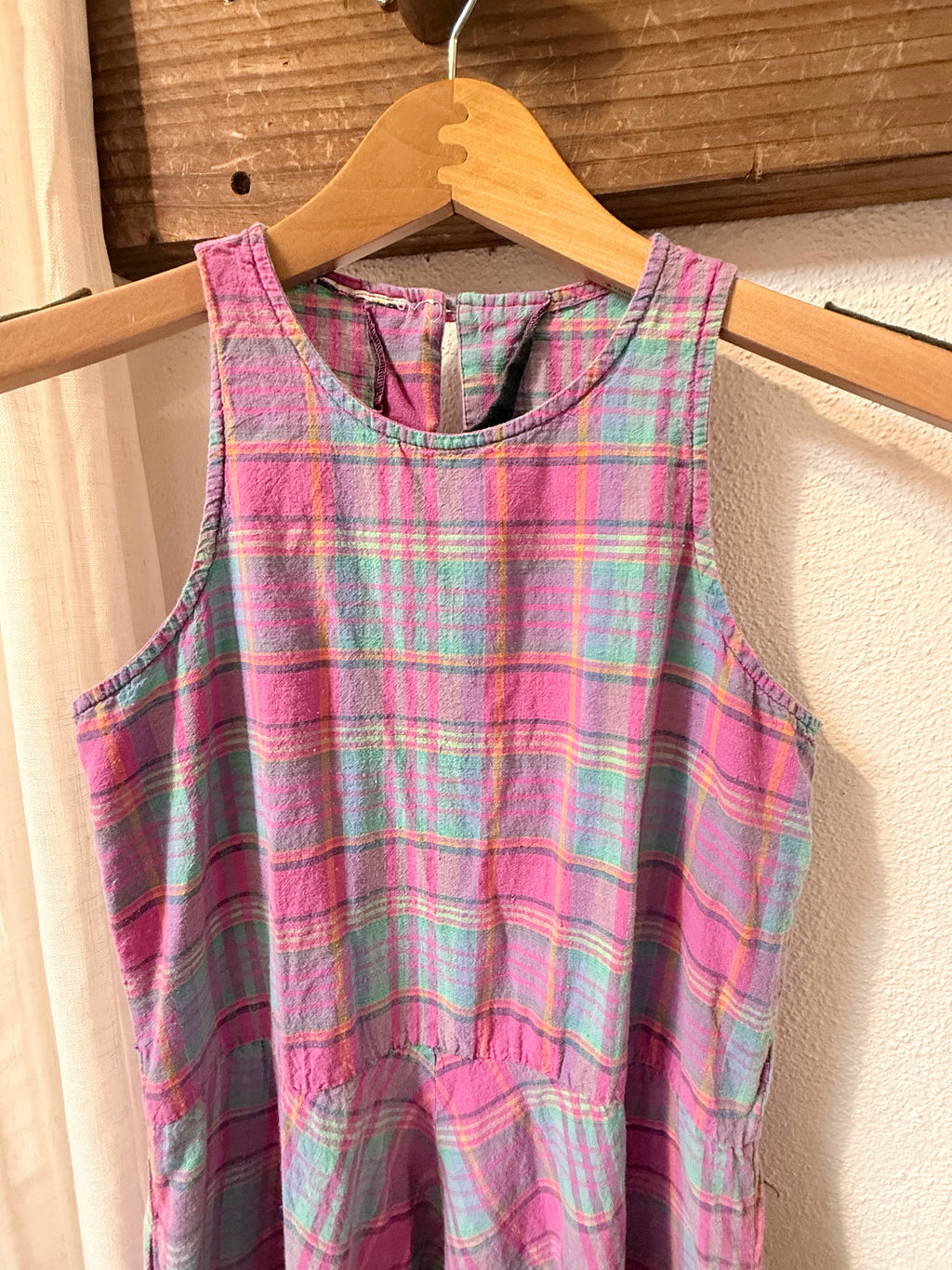 Vintage Pink & Blue Plaid Sleeveless Maxi Dress