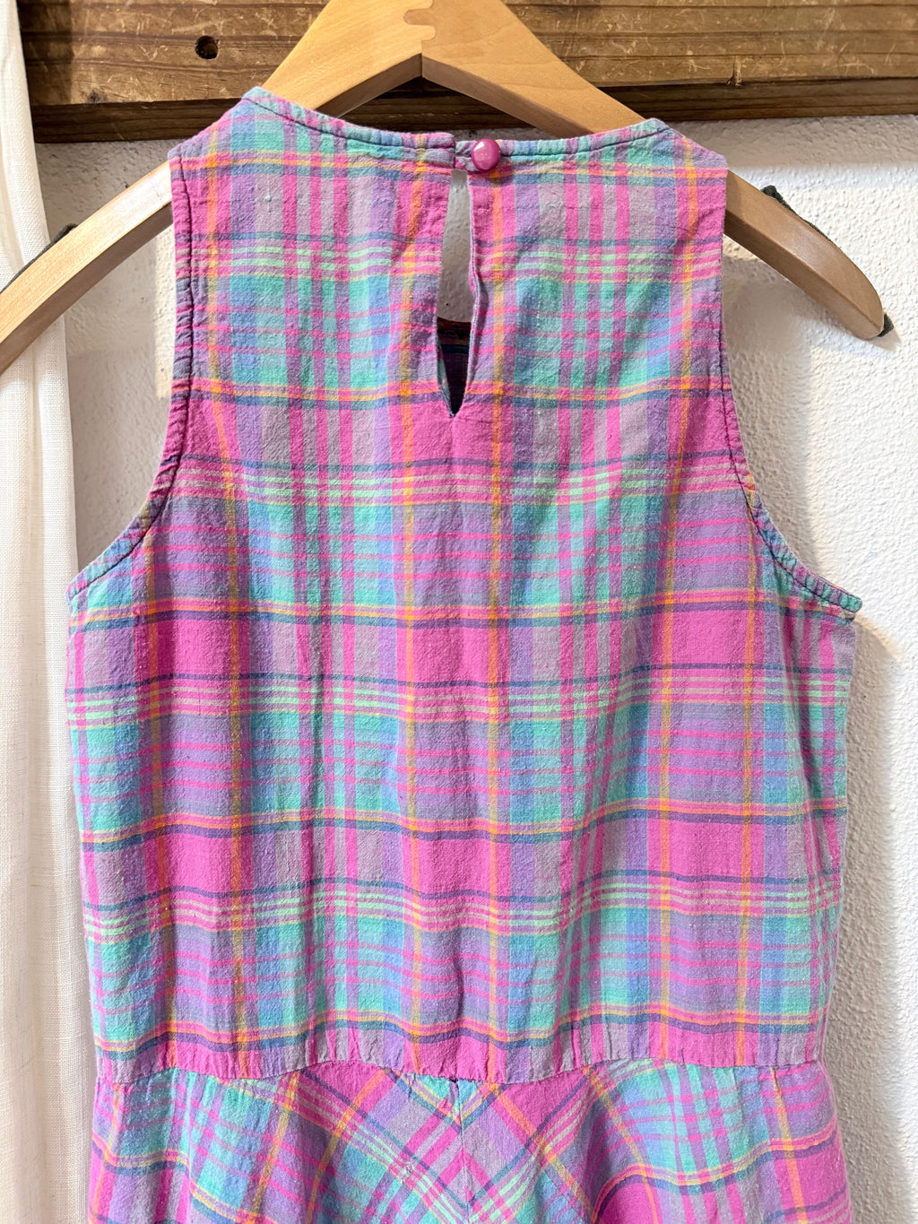 Vintage Pink & Blue Plaid Sleeveless Maxi Dress