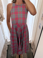 Vintage Pink & Blue Plaid Sleeveless Maxi Dress
