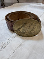 Leathr belt with sail boat belt bucke