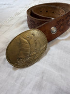 Leathr belt with sail boat belt bucke