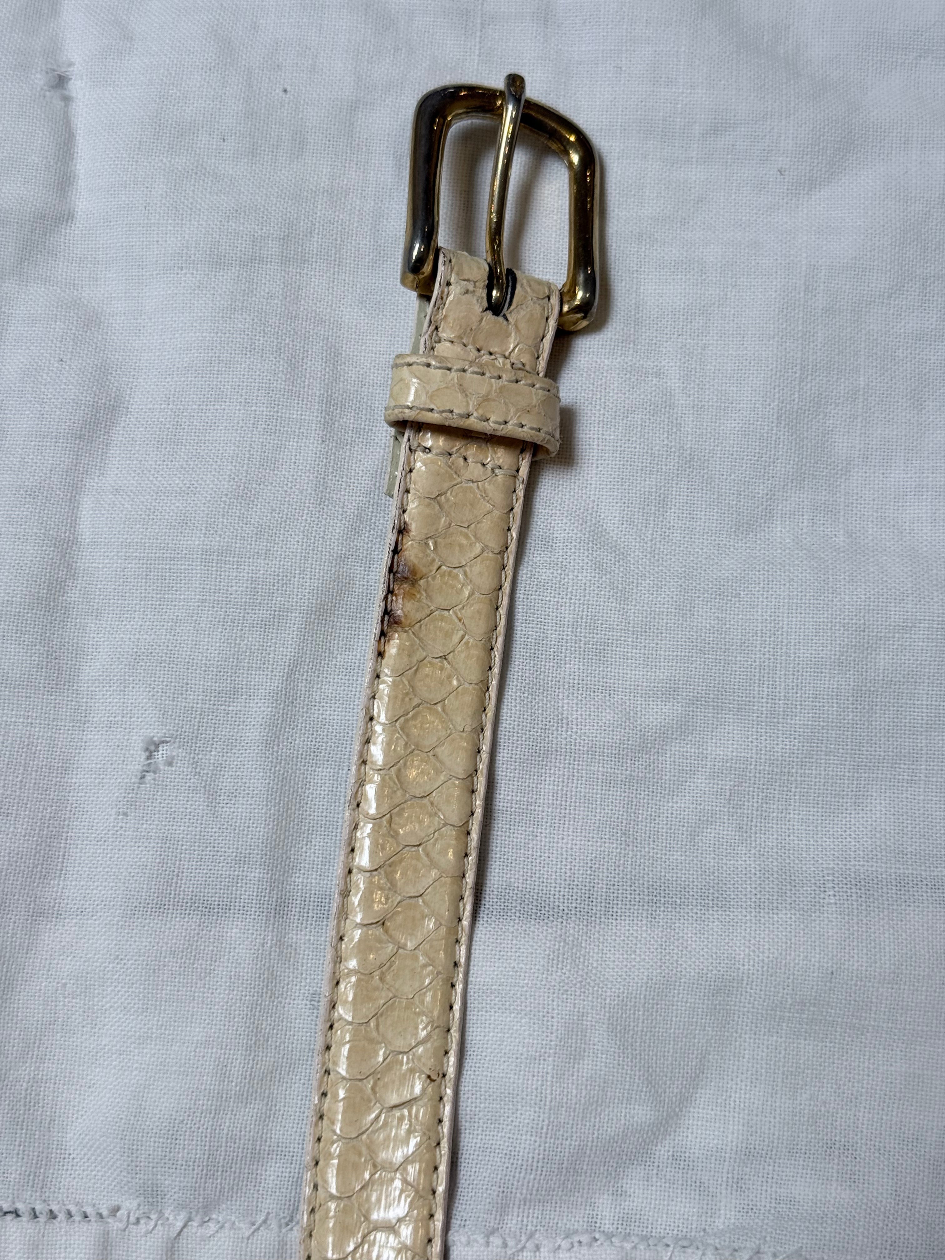 Vintage cream snakeskin skinny belt