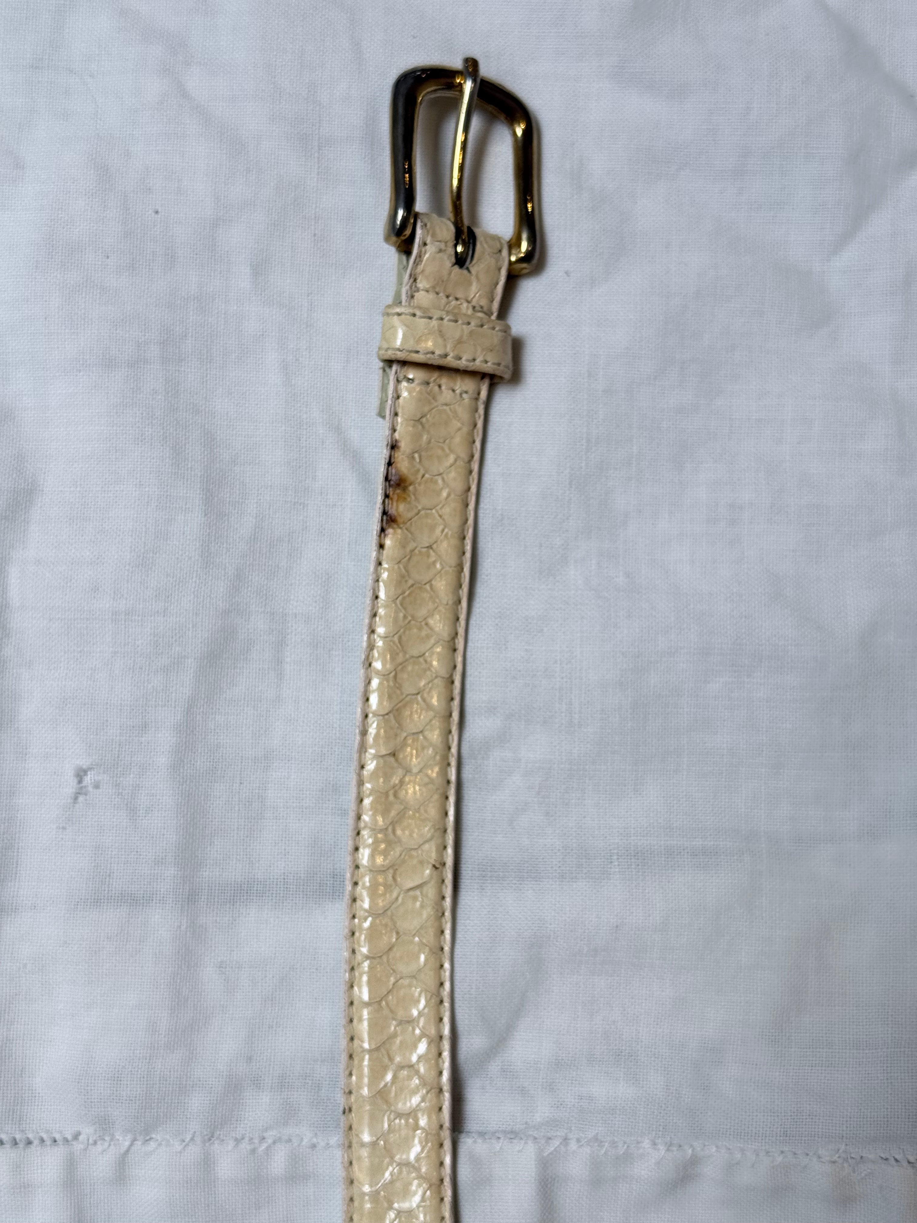 Vintage cream snakeskin skinny belt