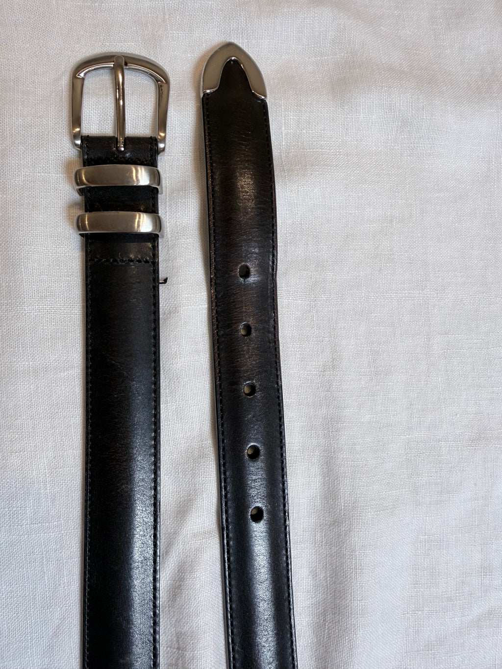 Black leather belt, silver haedware