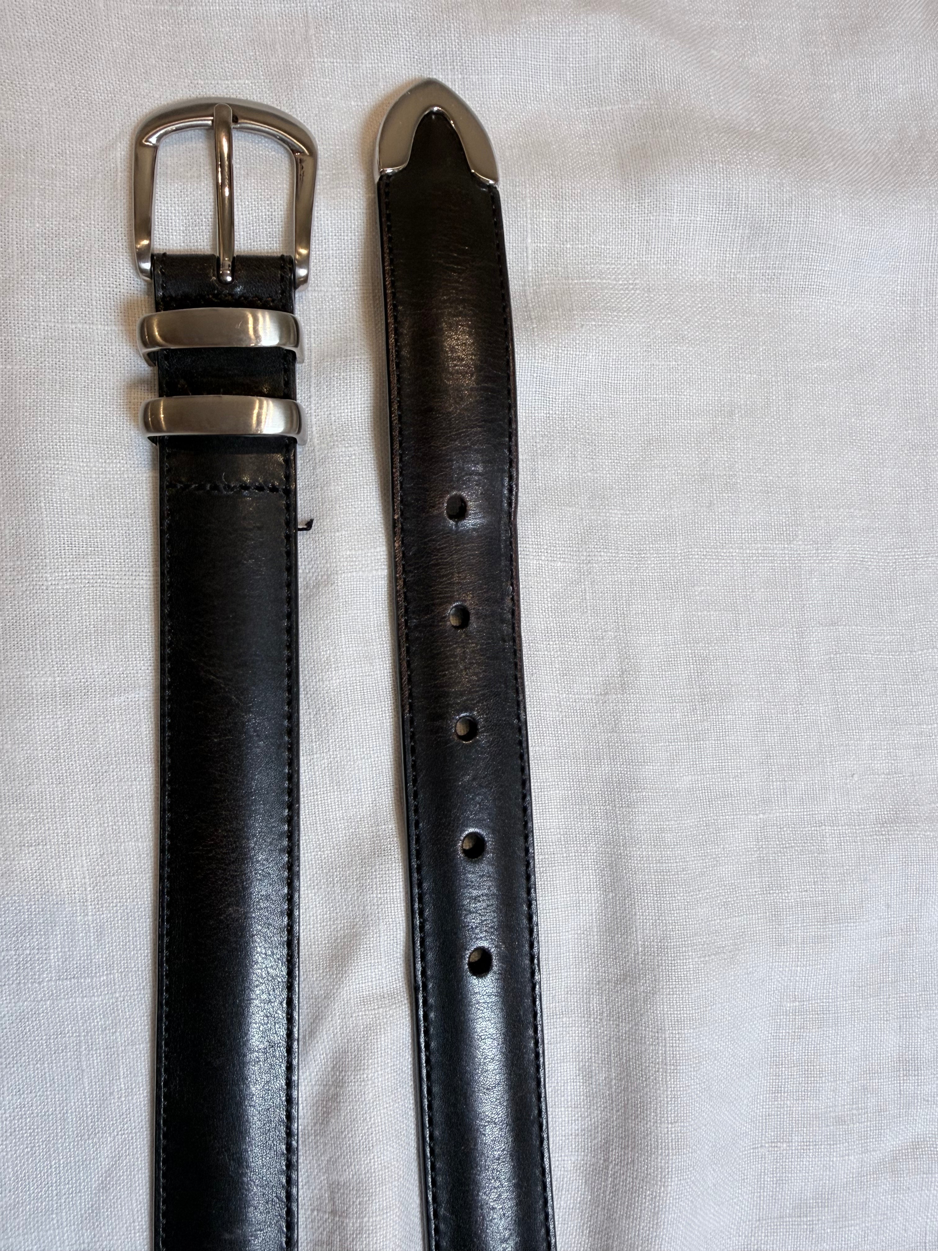 Black leather belt, silver haedware
