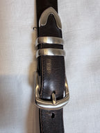 Black leather belt, silver haedware