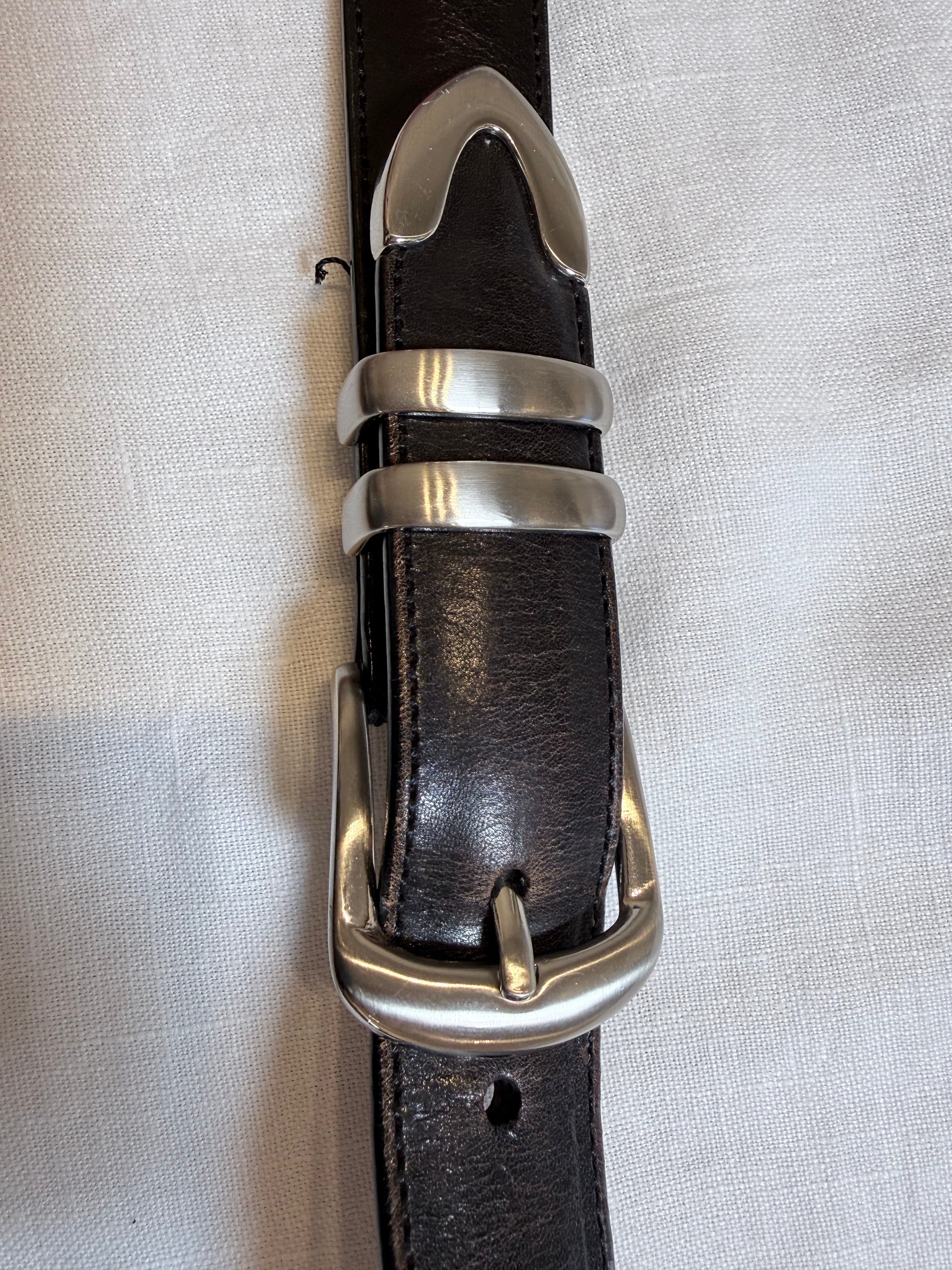 Black leather belt, silver haedware