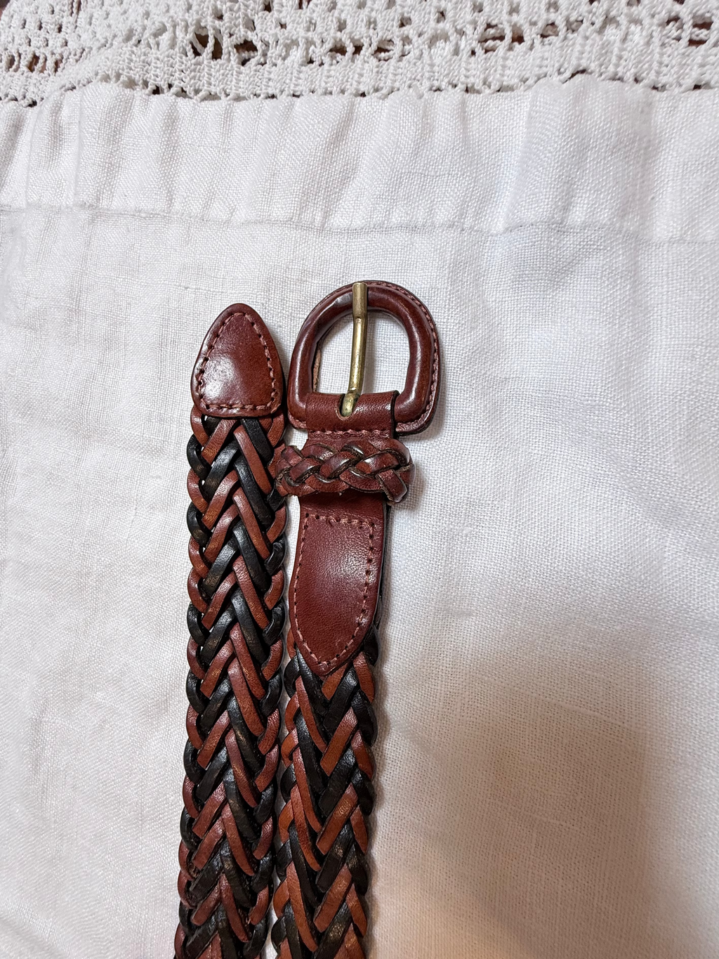 Black  and Brown braided leather belt