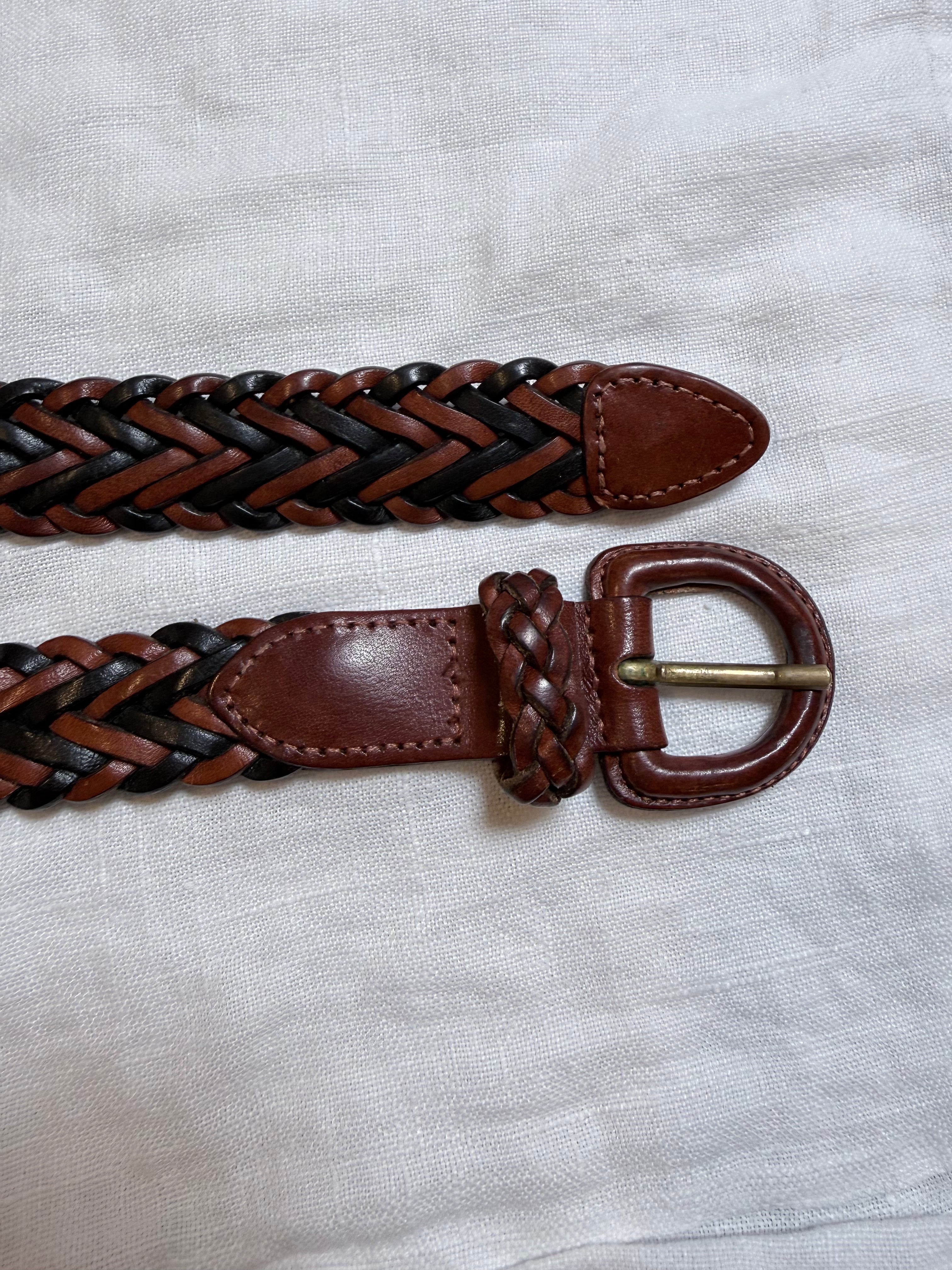 Black  and Brown braided leather belt