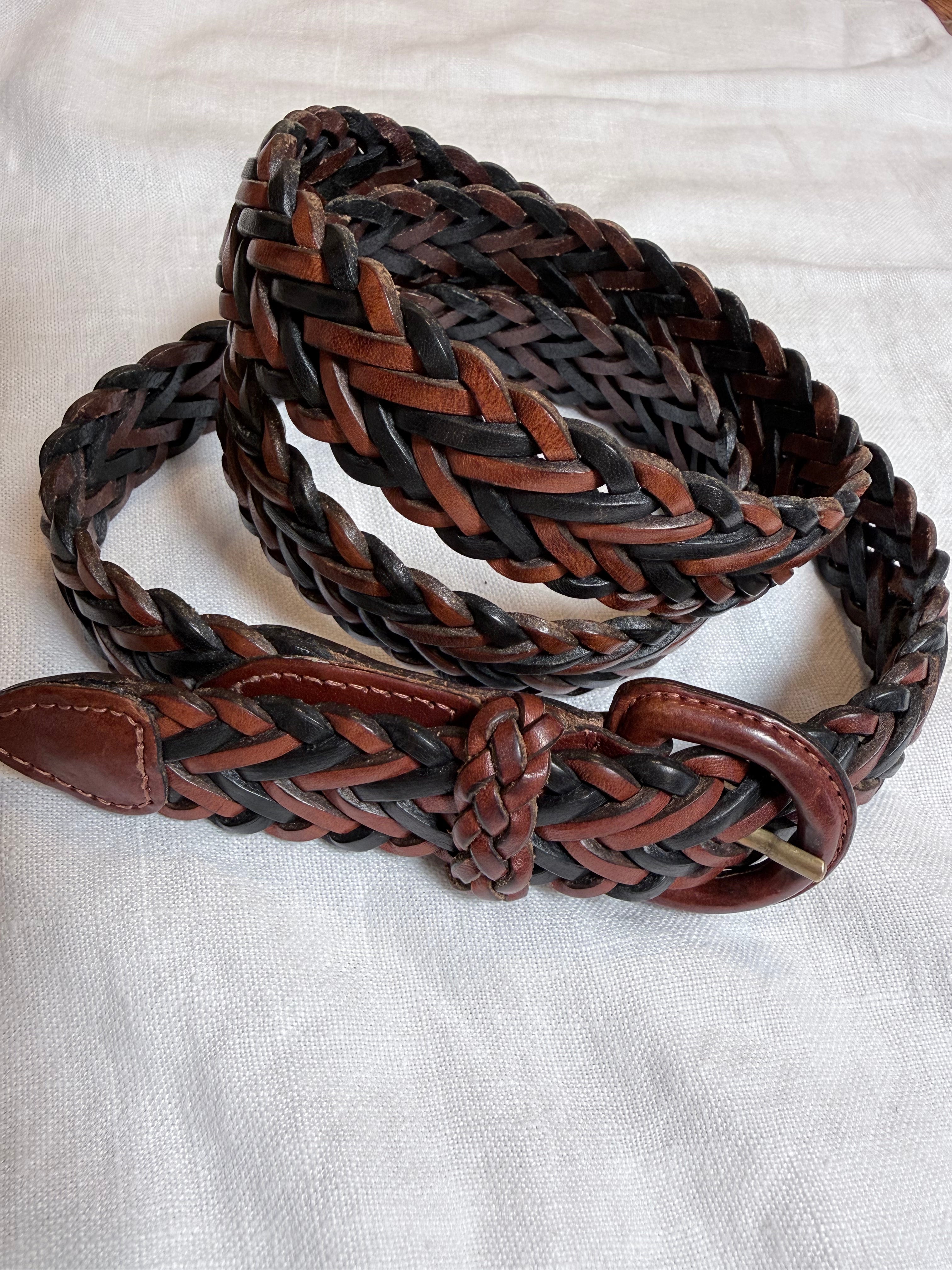 Black  and Brown braided leather belt