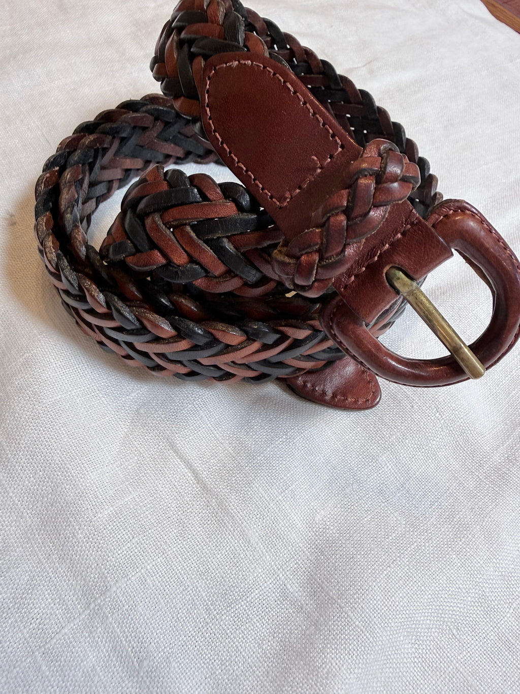 Black  and Brown braided leather belt