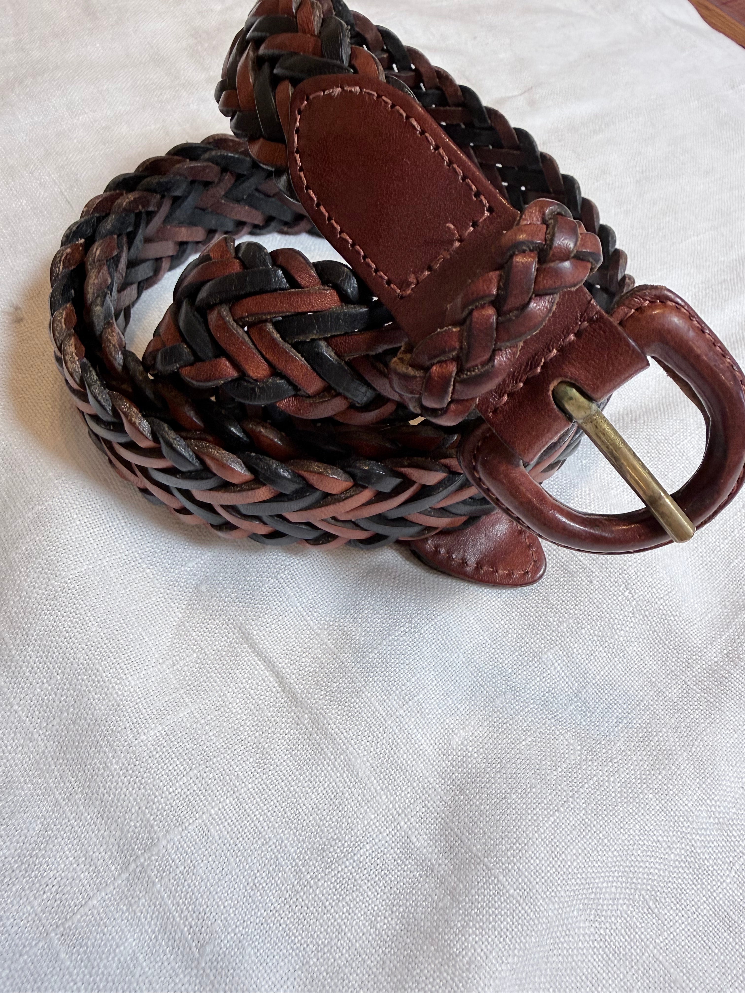 Black  and Brown braided leather belt