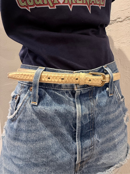 Vintage cream snakeskin skinny belt
