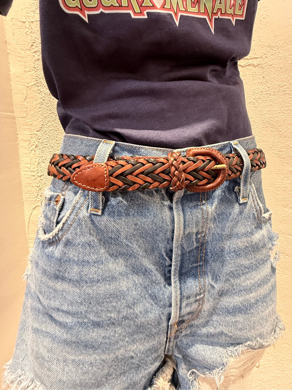Black  and Brown braided leather belt