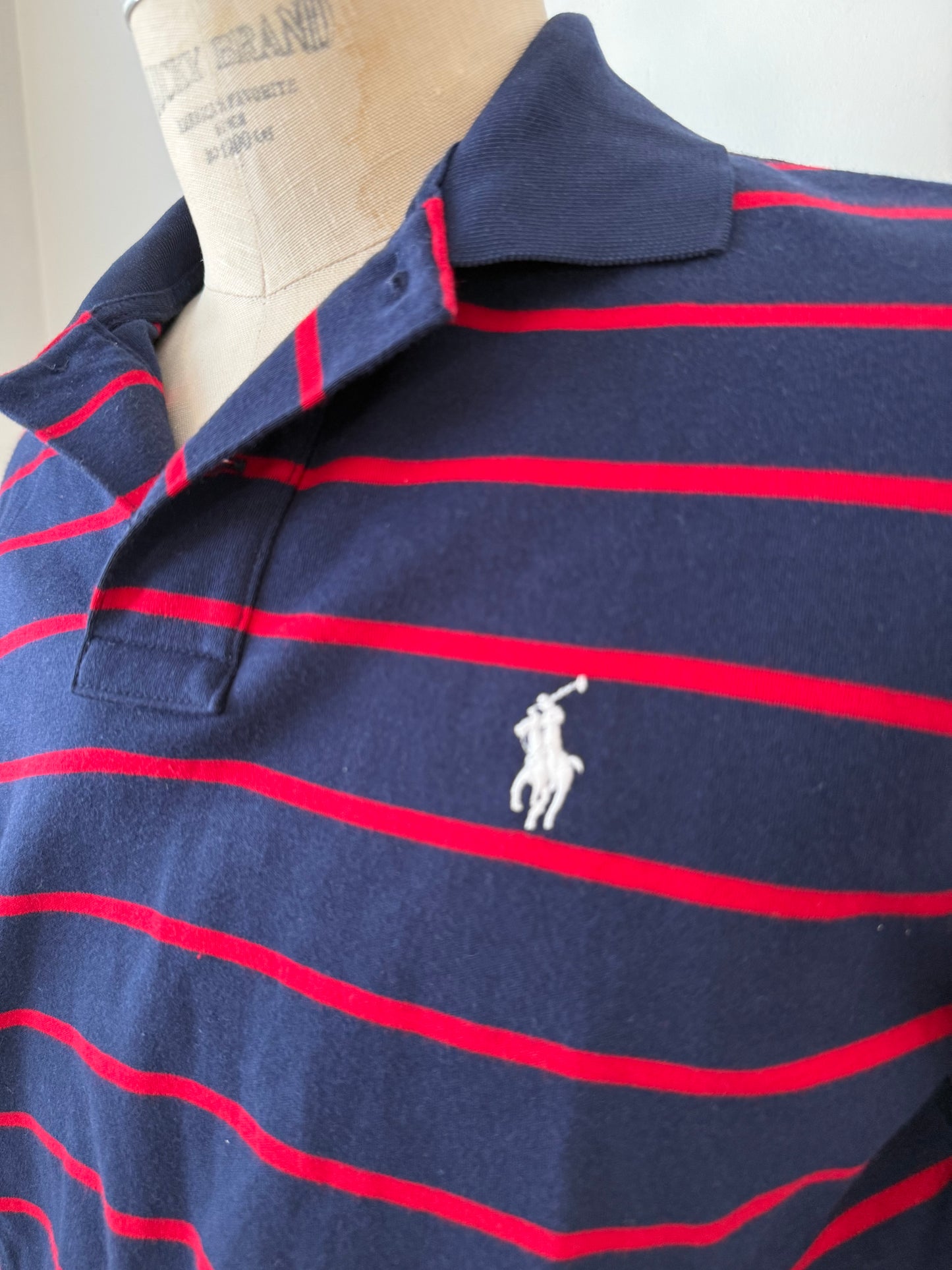 Polo RL - blue & red stripe long sleeve
