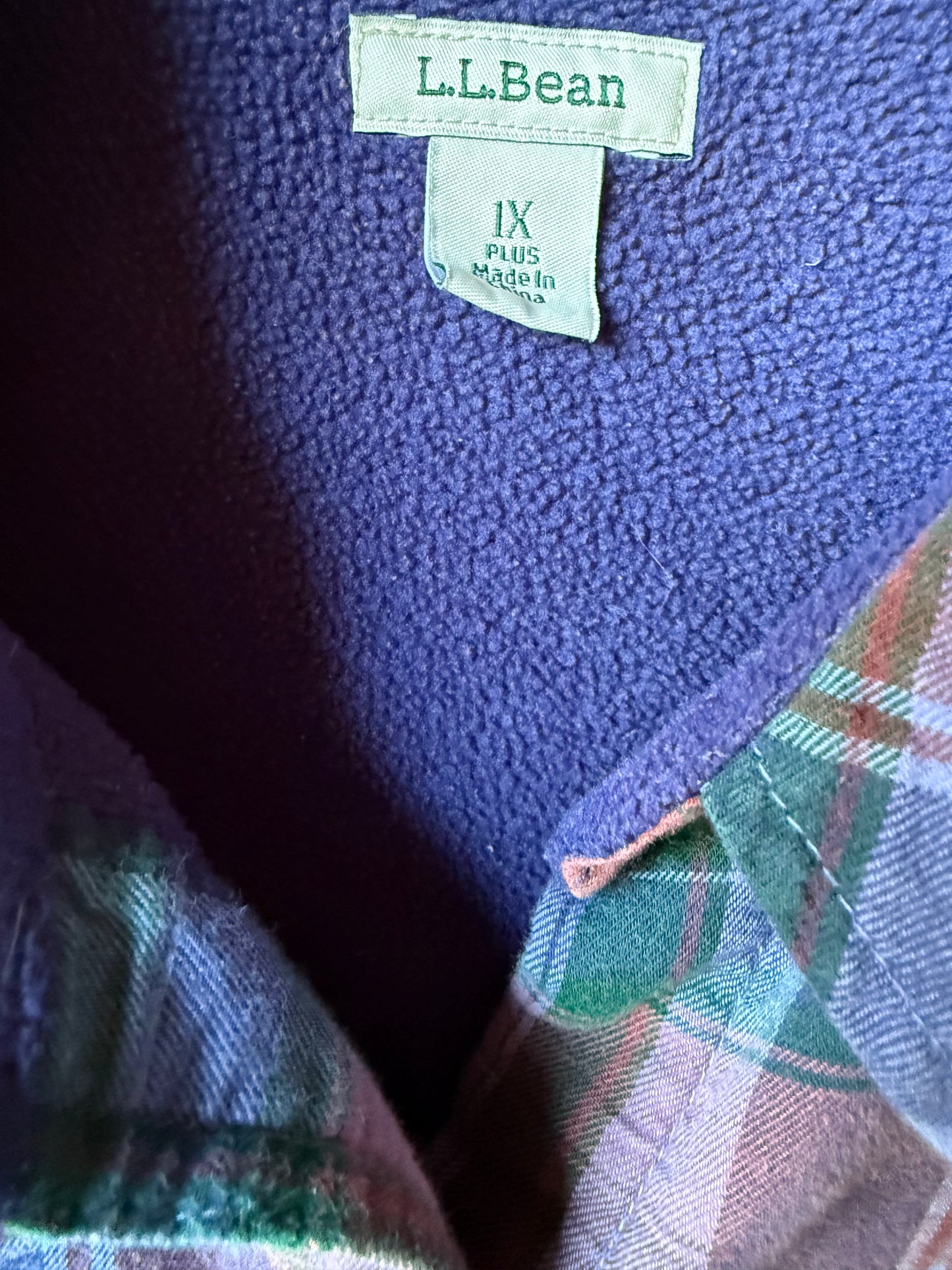 LL Bean flannel lined plaid shirt