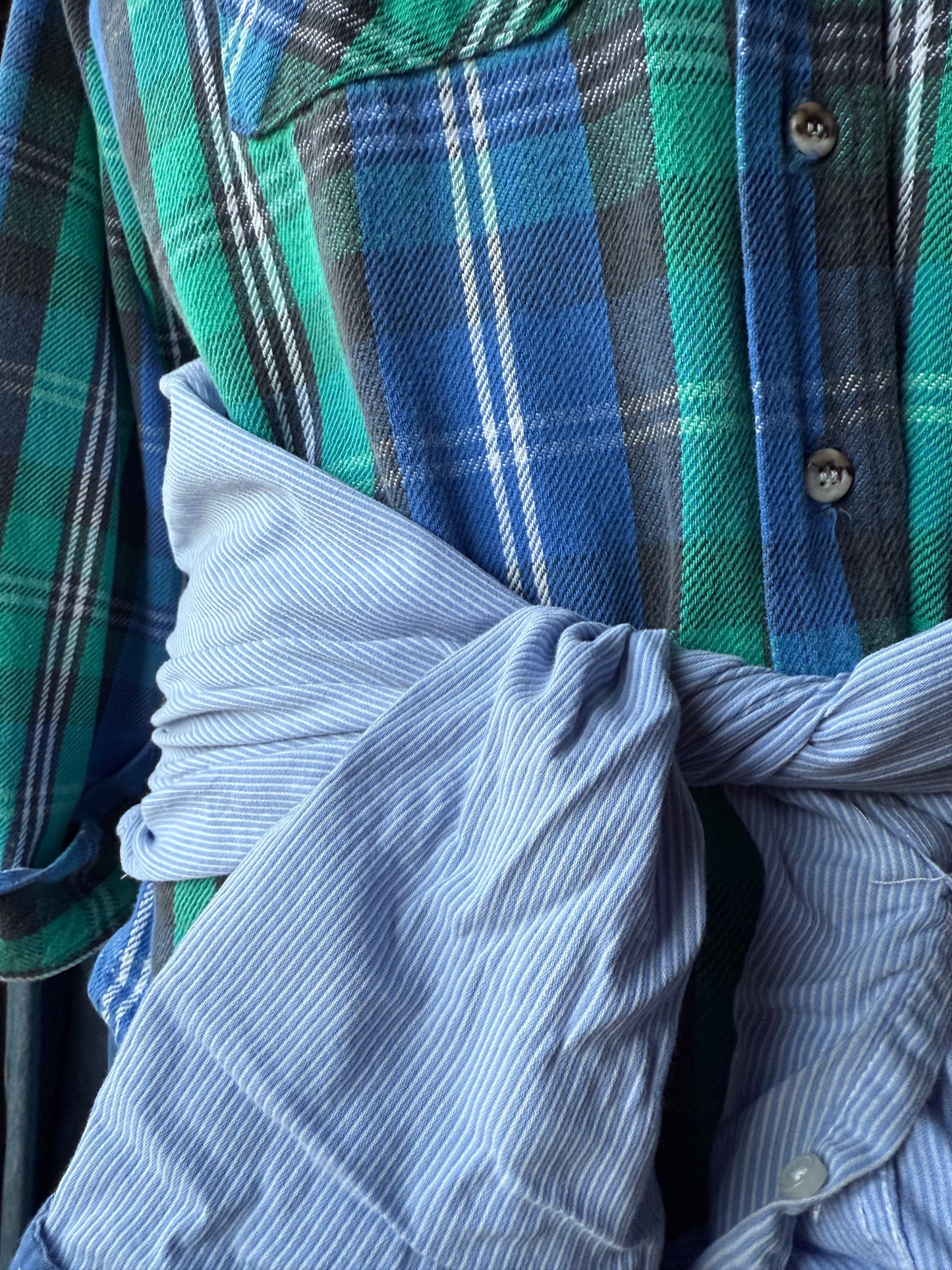 Vintage Blue & Green  cotton twill flannel