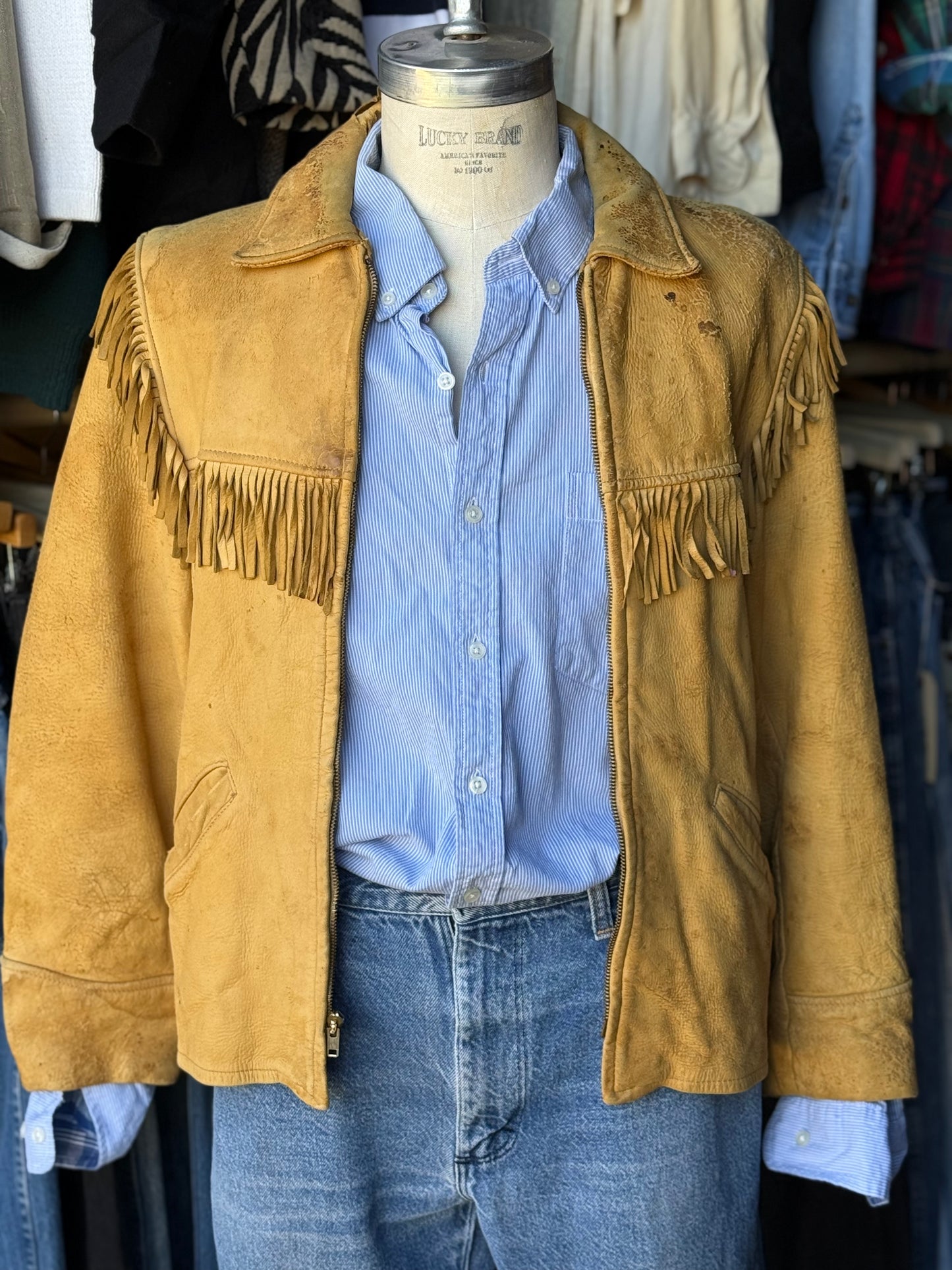 Vintage, leather tassle jacket